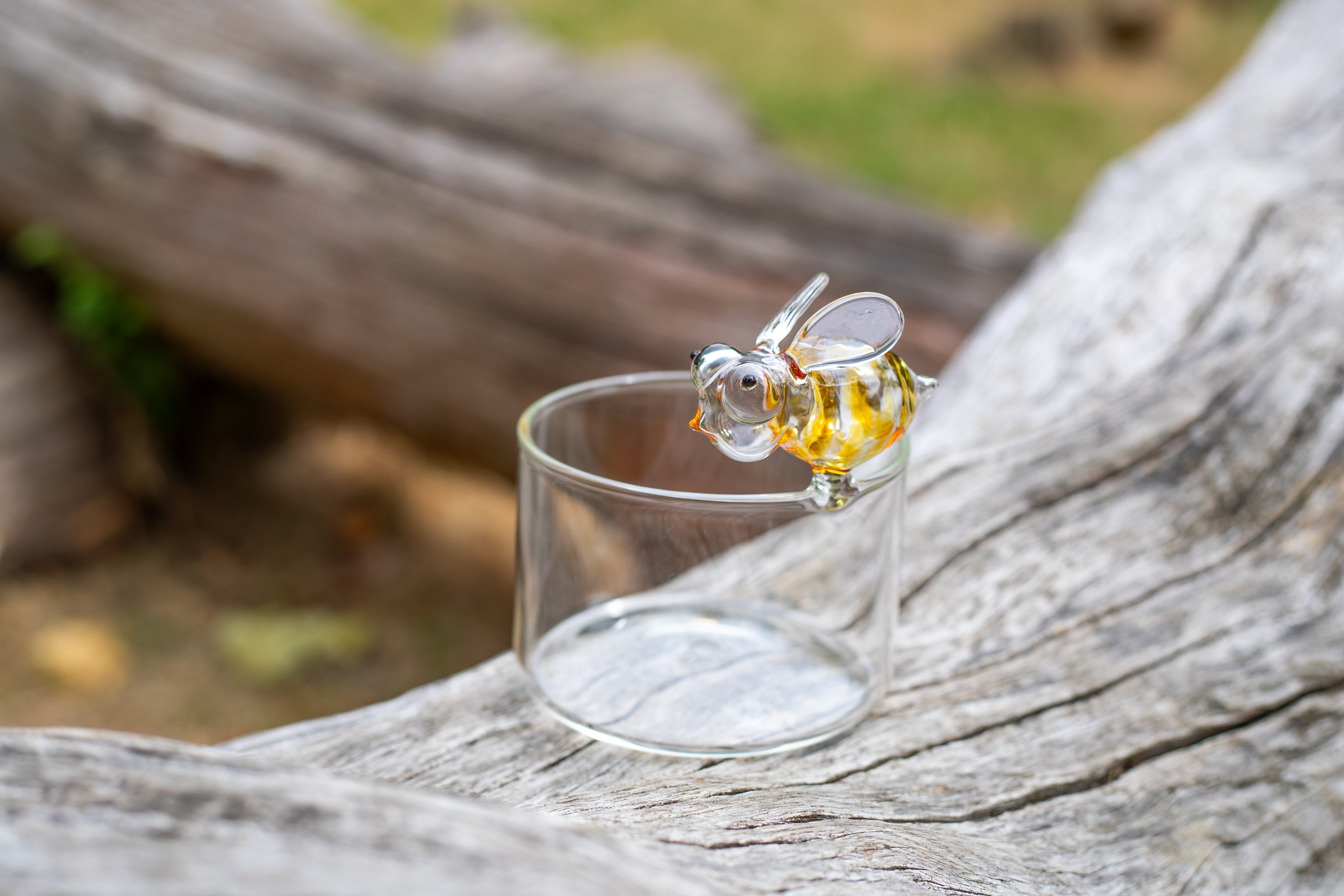 Handblown Glass Yellow Bee Tea Light Holder, 11cm