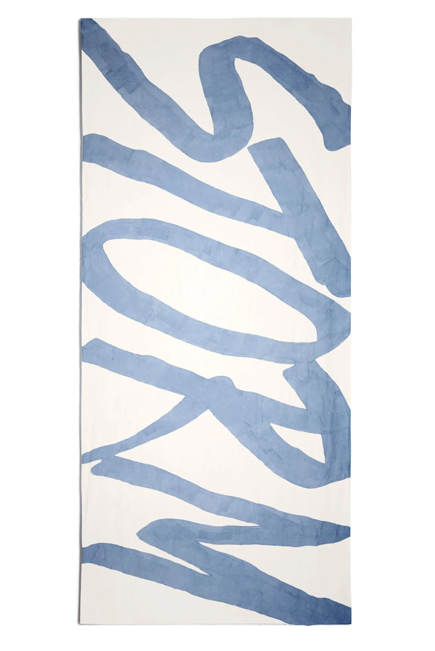 'Storm' Word Linen Tablecloth in Pale Powder Blue