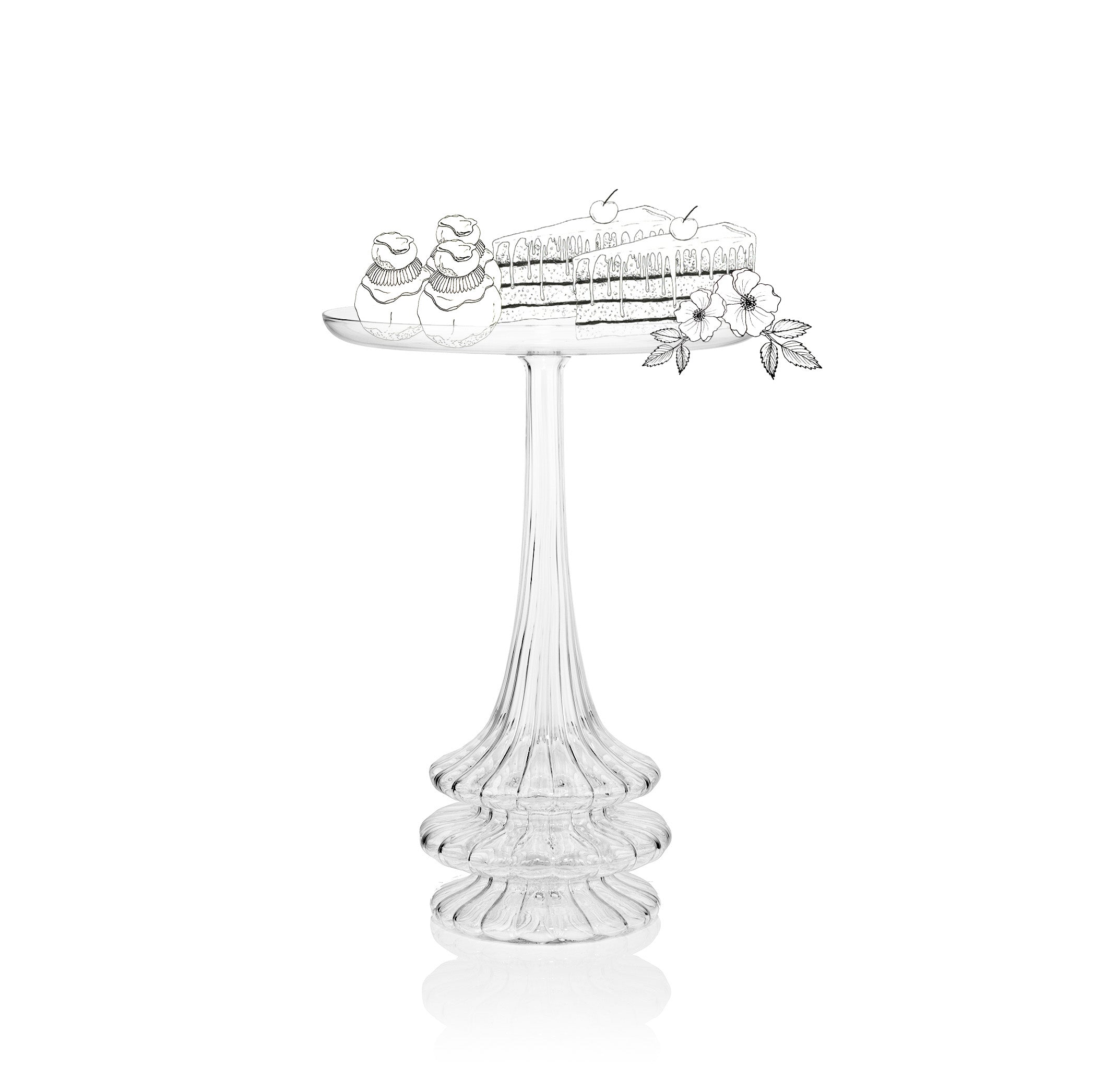 Aurora Clear Handblown Glass Cake Stand, 40cm