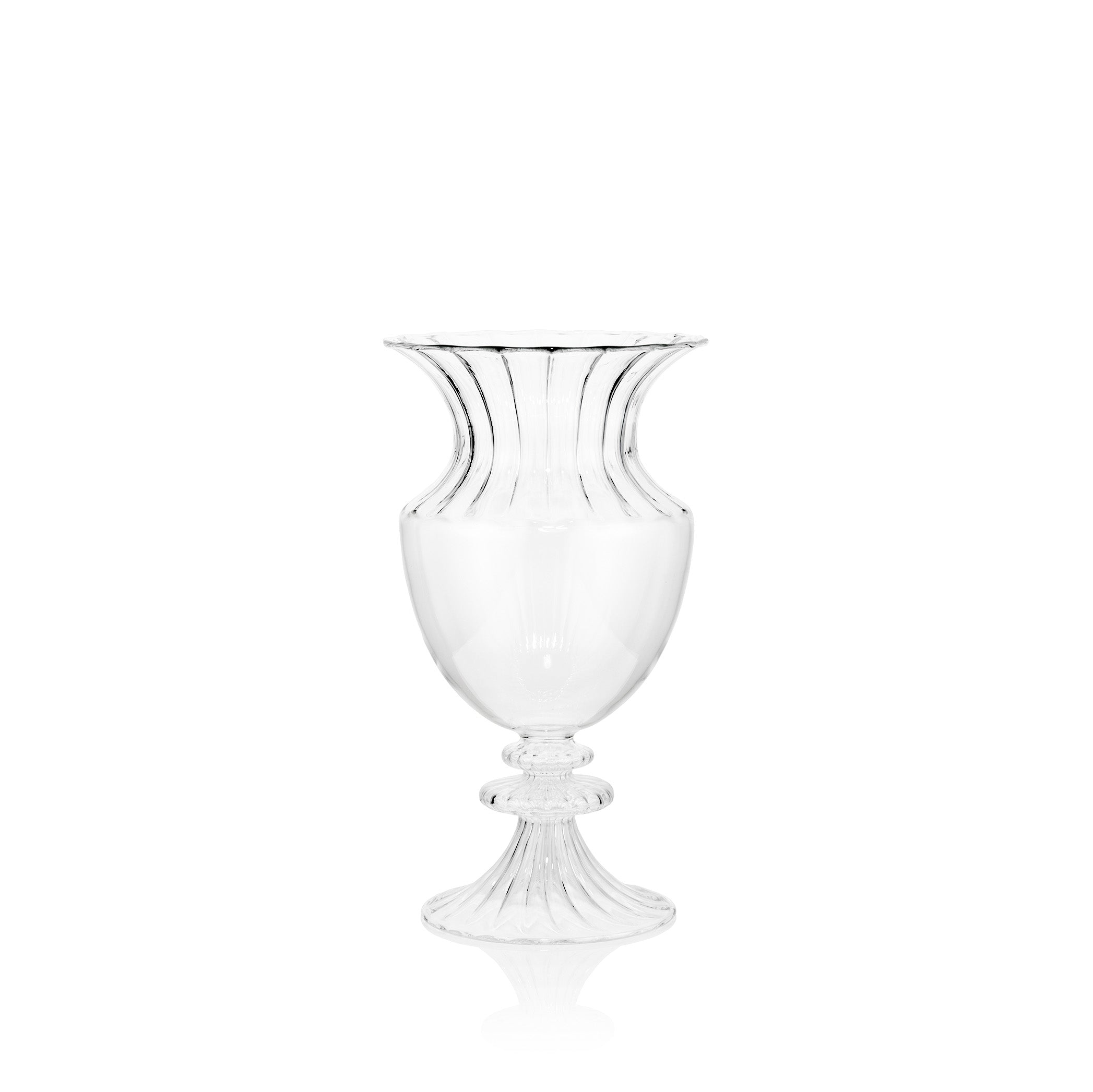 Tall Aurora Clear Handblown Glass Vase On Stand, 33cm