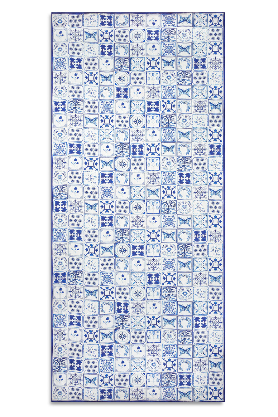 'Azulejos' Tile Linen Tablecloth in Blue