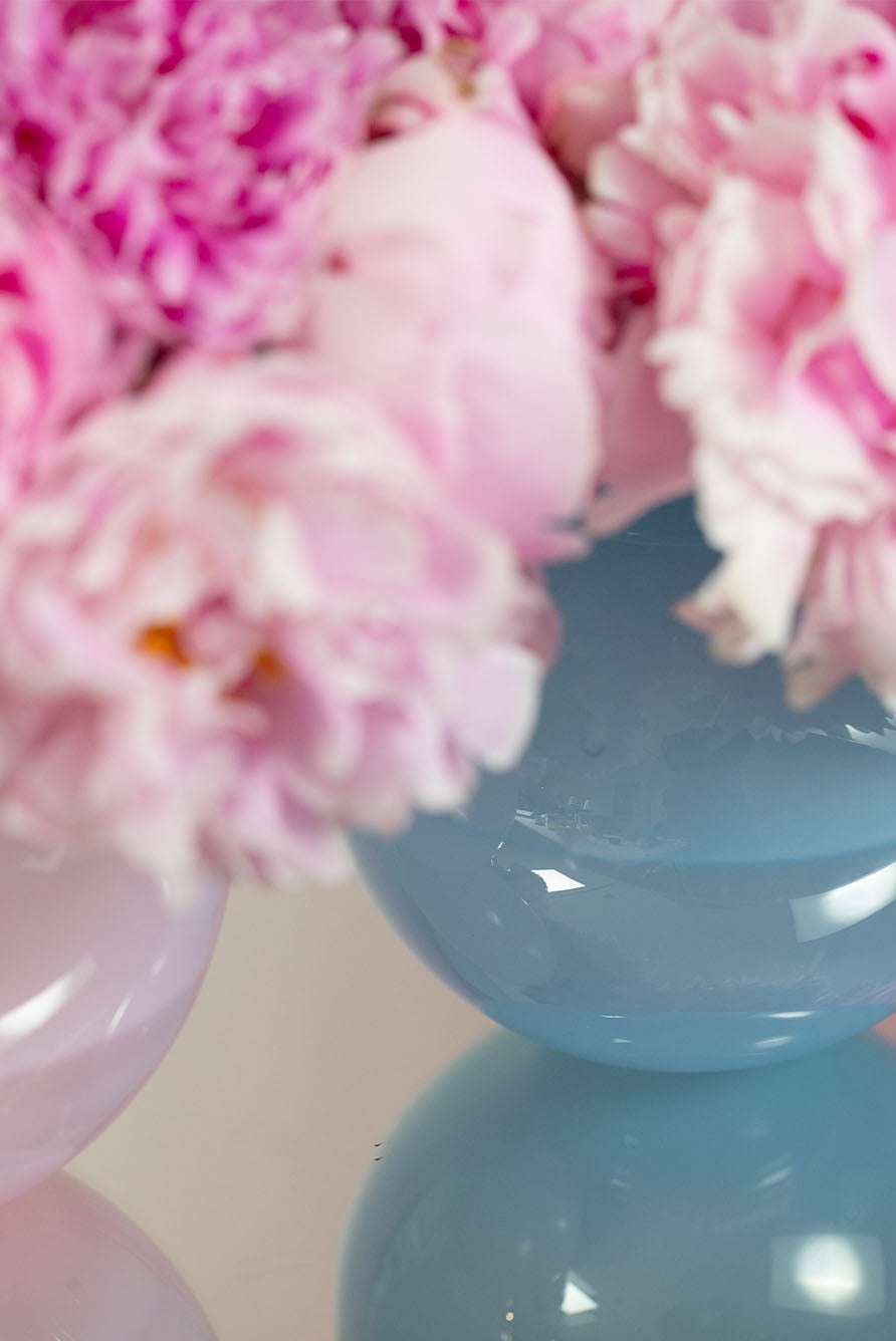 Handblown Glass 'Bumba' Round Vase in Powder Blue, 14cm