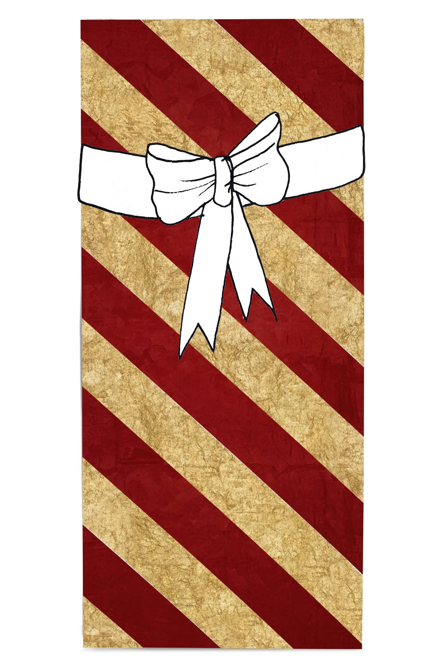 'Stripe' Linen Tablecloth in Gold and Claret Red