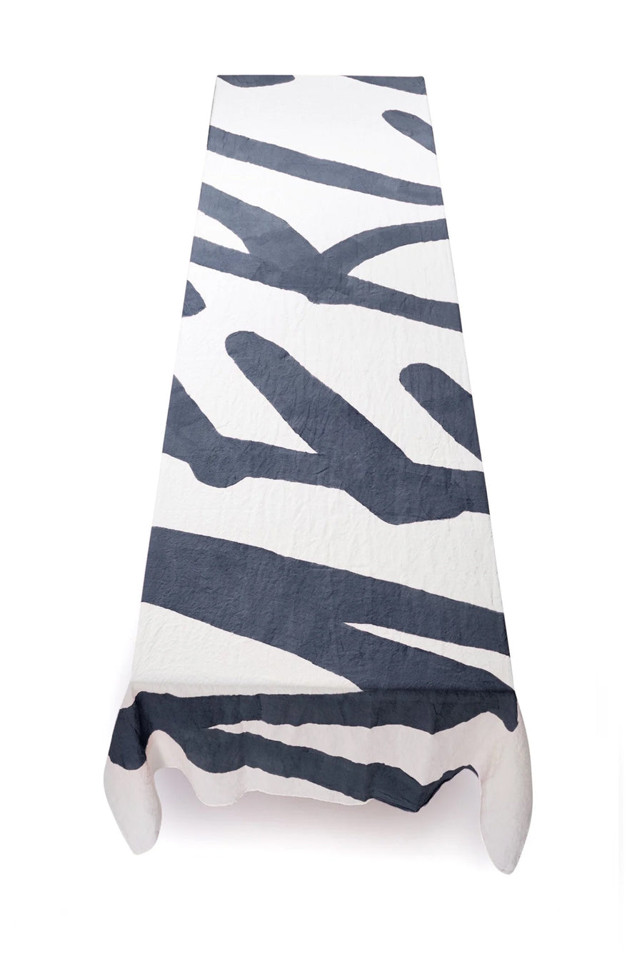 'Merci' Word Linen Tablecloth in Smoke Grey