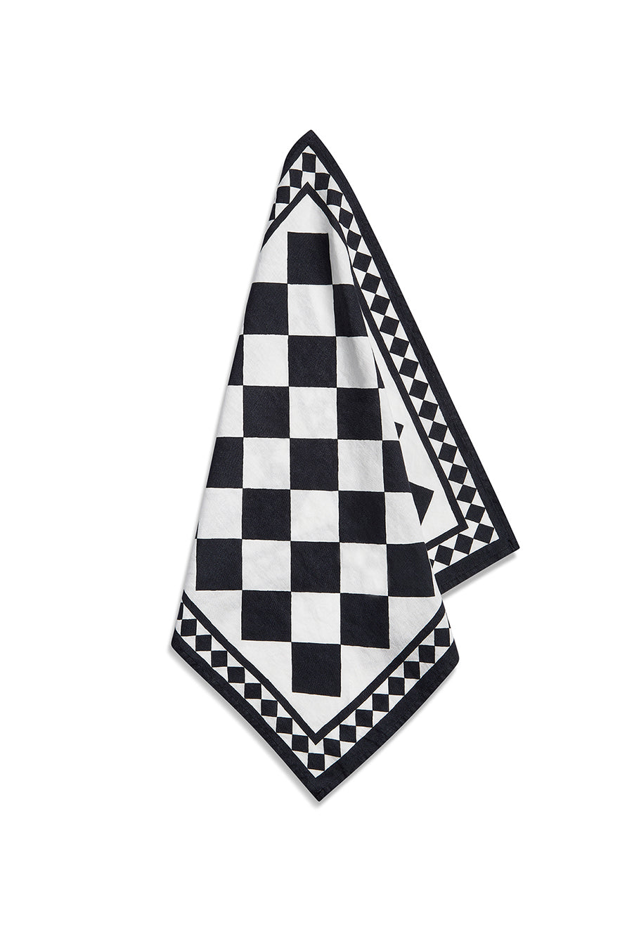 'Black Check' Summerill & Bishop x Claridge's Linen Napkin, 50x50cm