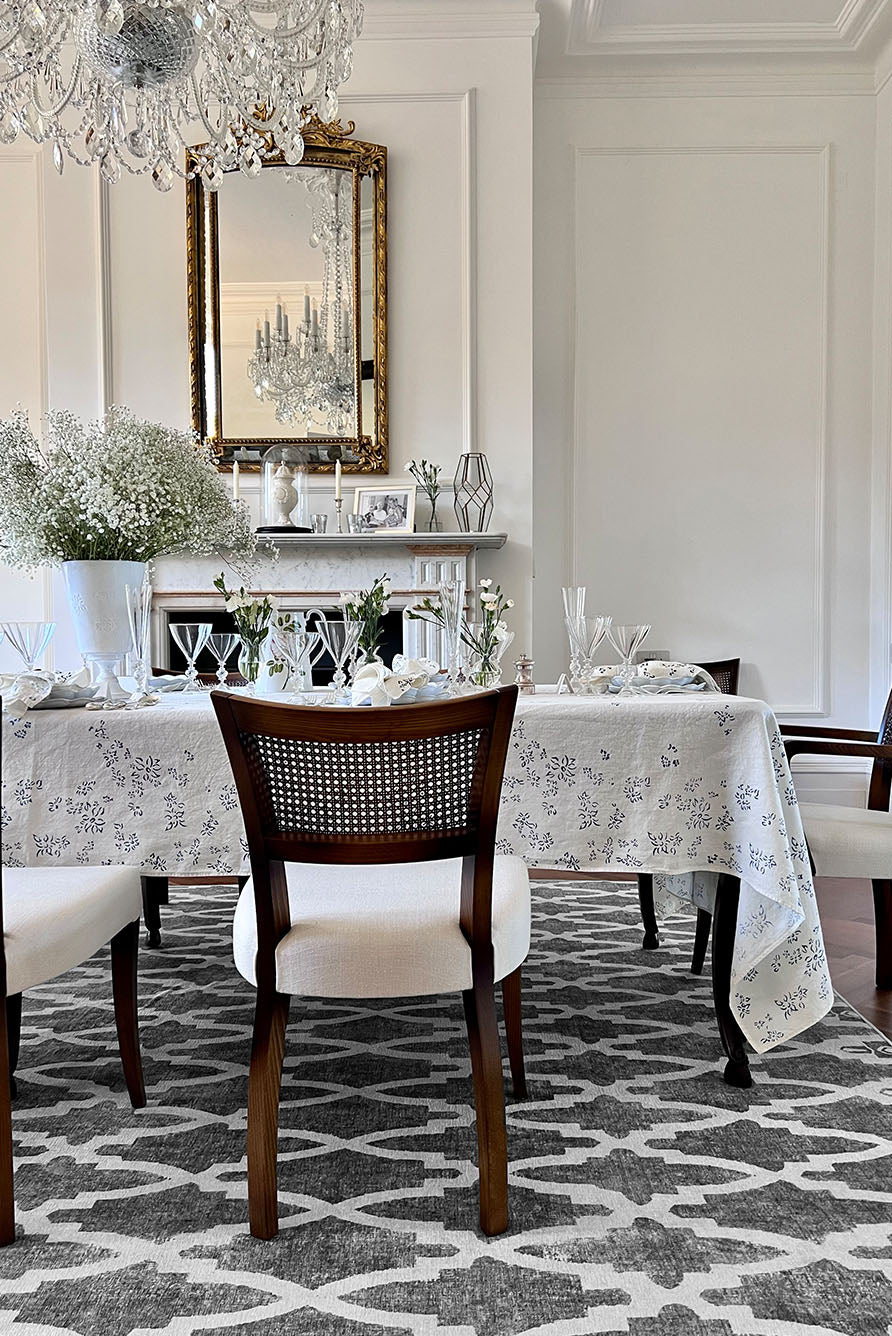 Bernadette's Hand Stamped Falling Flower Linen Napkin in Midnight Blue