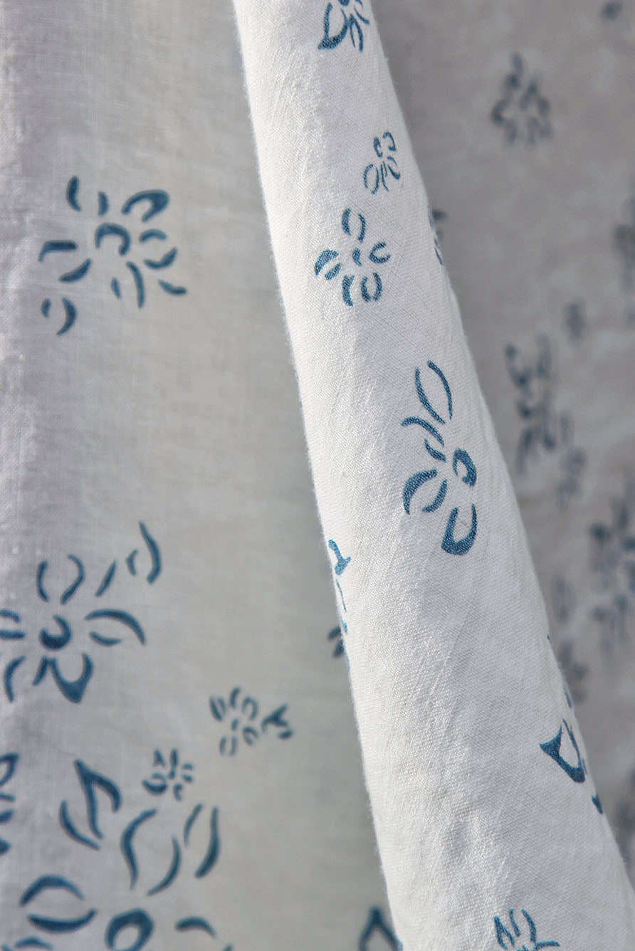 Bernadette's Hand Stamped Falling Flower Linen Napkin in Midnight Blue