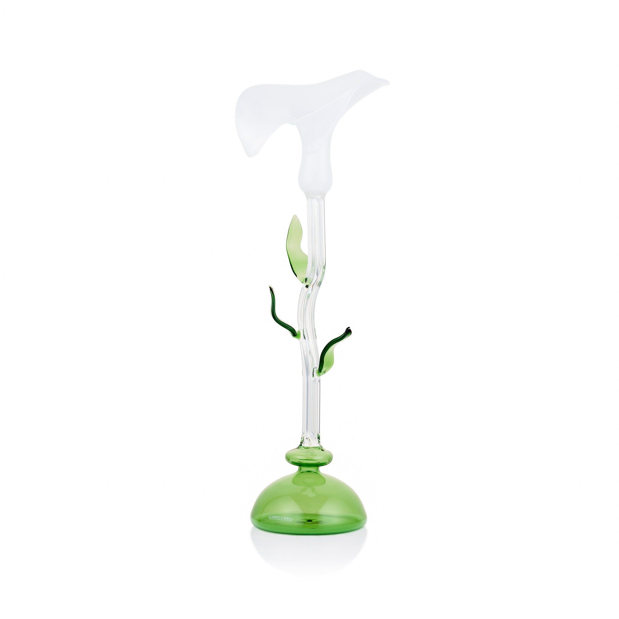 Calla Lily Green & White Glass Candlestick, 41cm