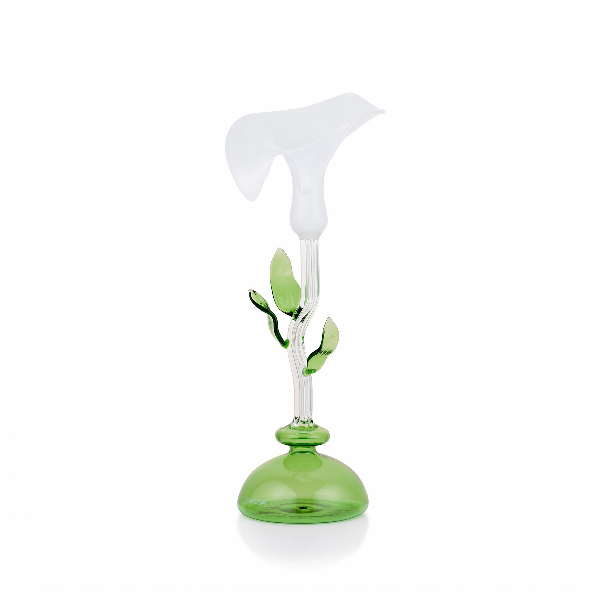 Calla Lily Green & White Glass Candlestick, 34cm
