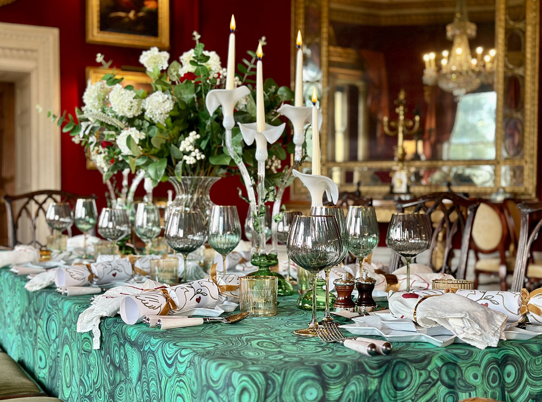 Calla Lily Green & White Glass Candlestick, 34cm