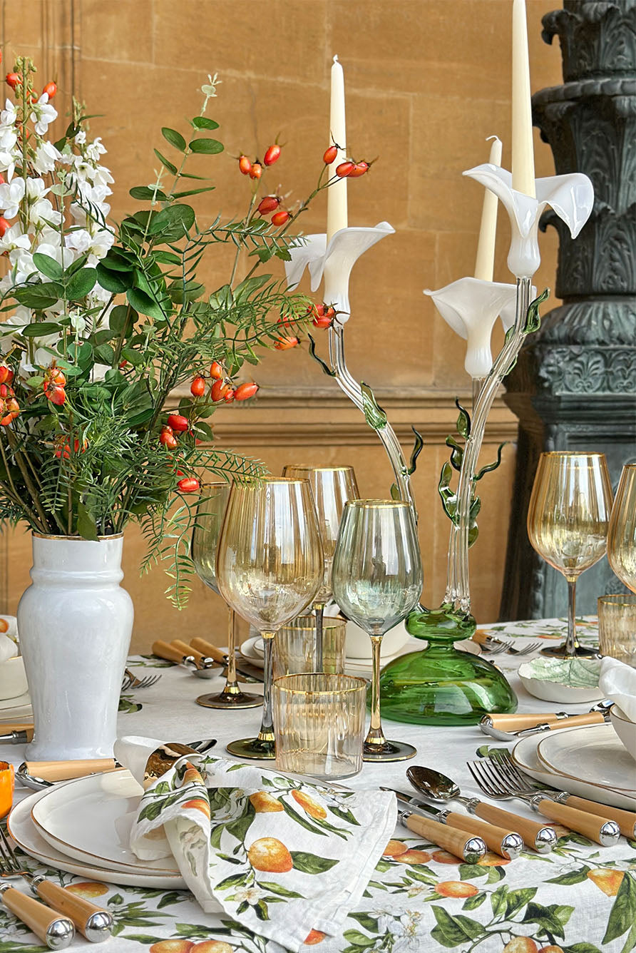 Calla Lily Green & White Glass 3 Candles Candelabra, 58cm