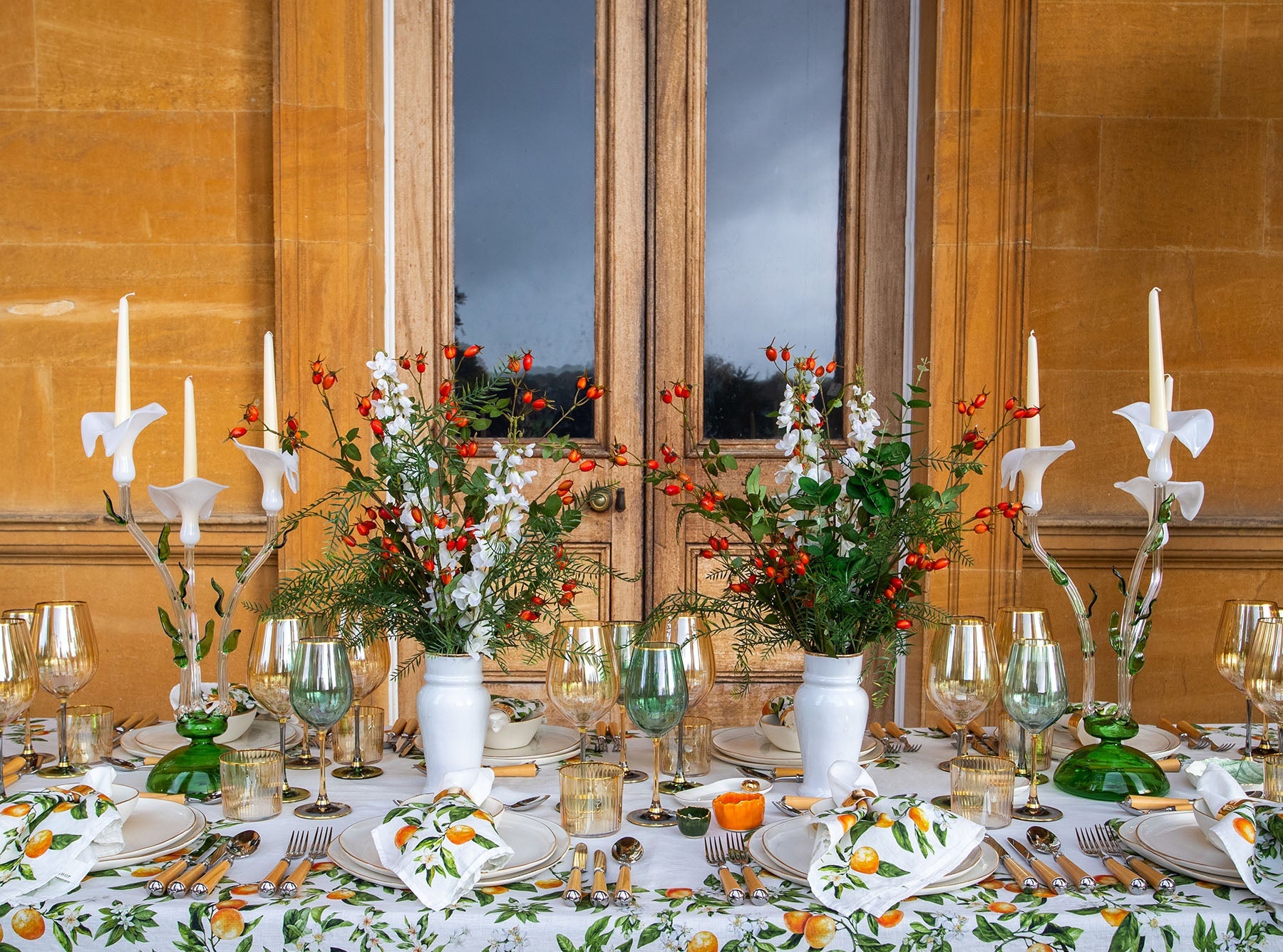 Calla Lily Green & White Glass 3 Candles Candelabra, 58cm