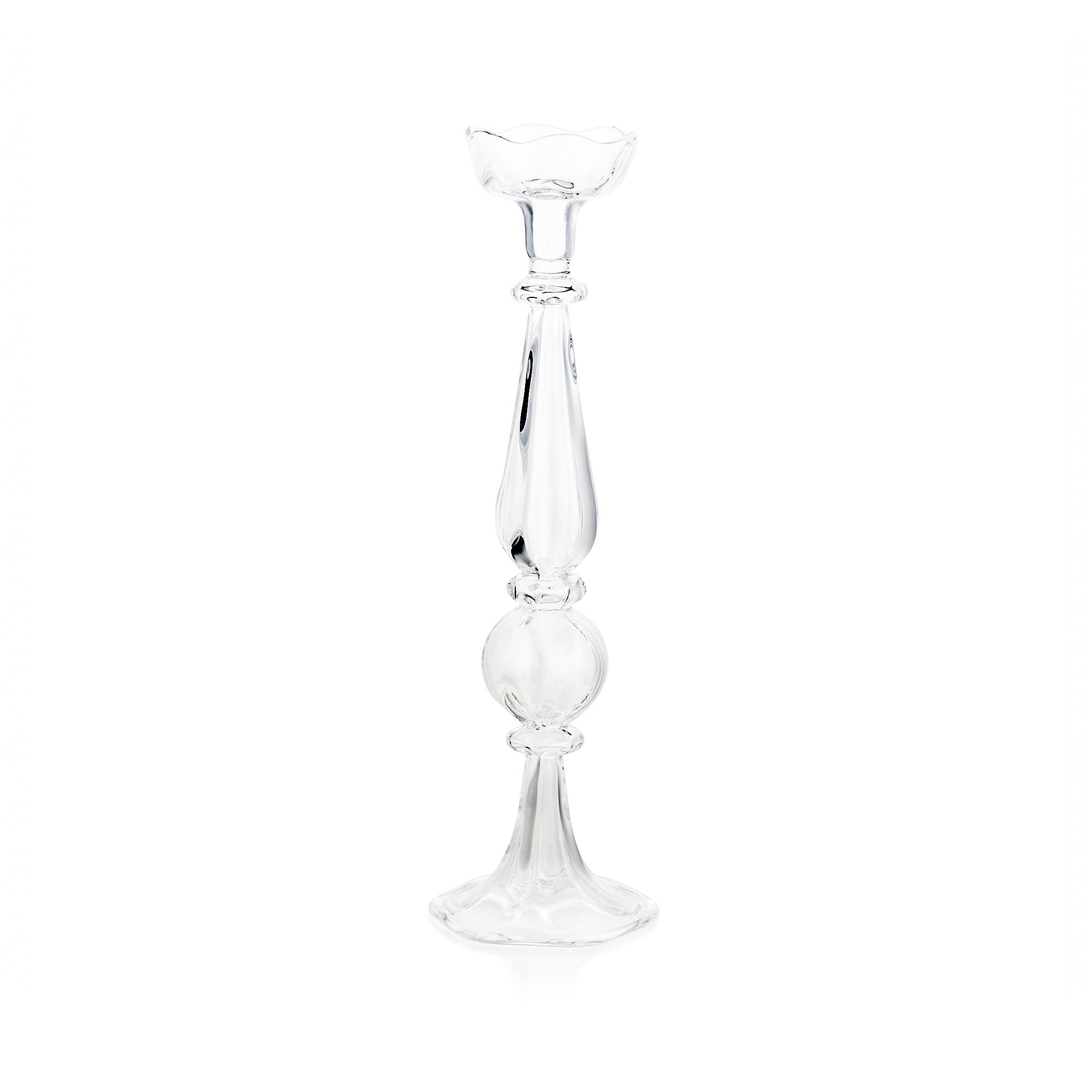 Clear Handblown Glass Flower Candlestick, 41cm