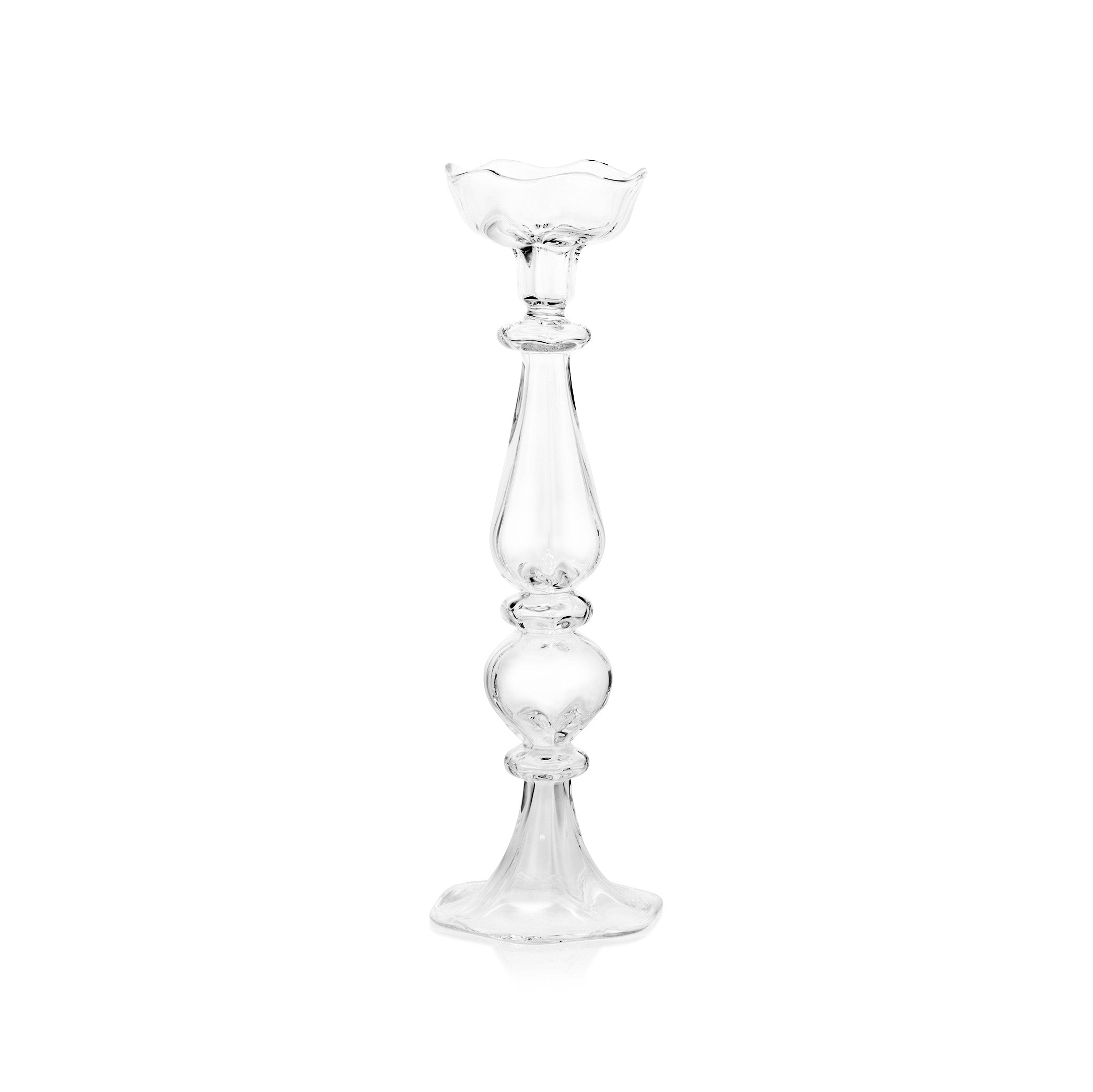 Clear Handblown Glass Flower Candlestick, 36cm