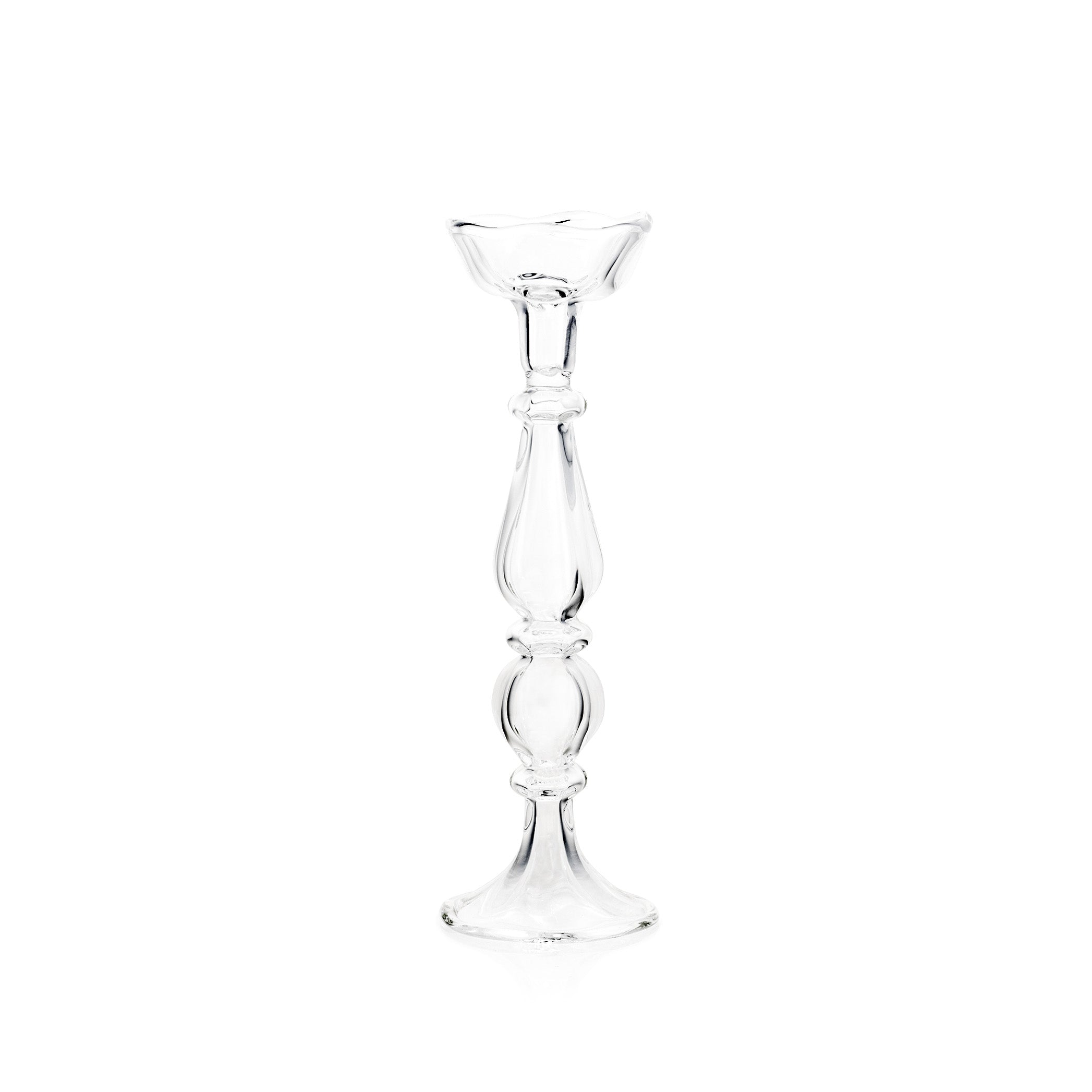 Clear Handblown Glass Flower Candlestick, 31cm