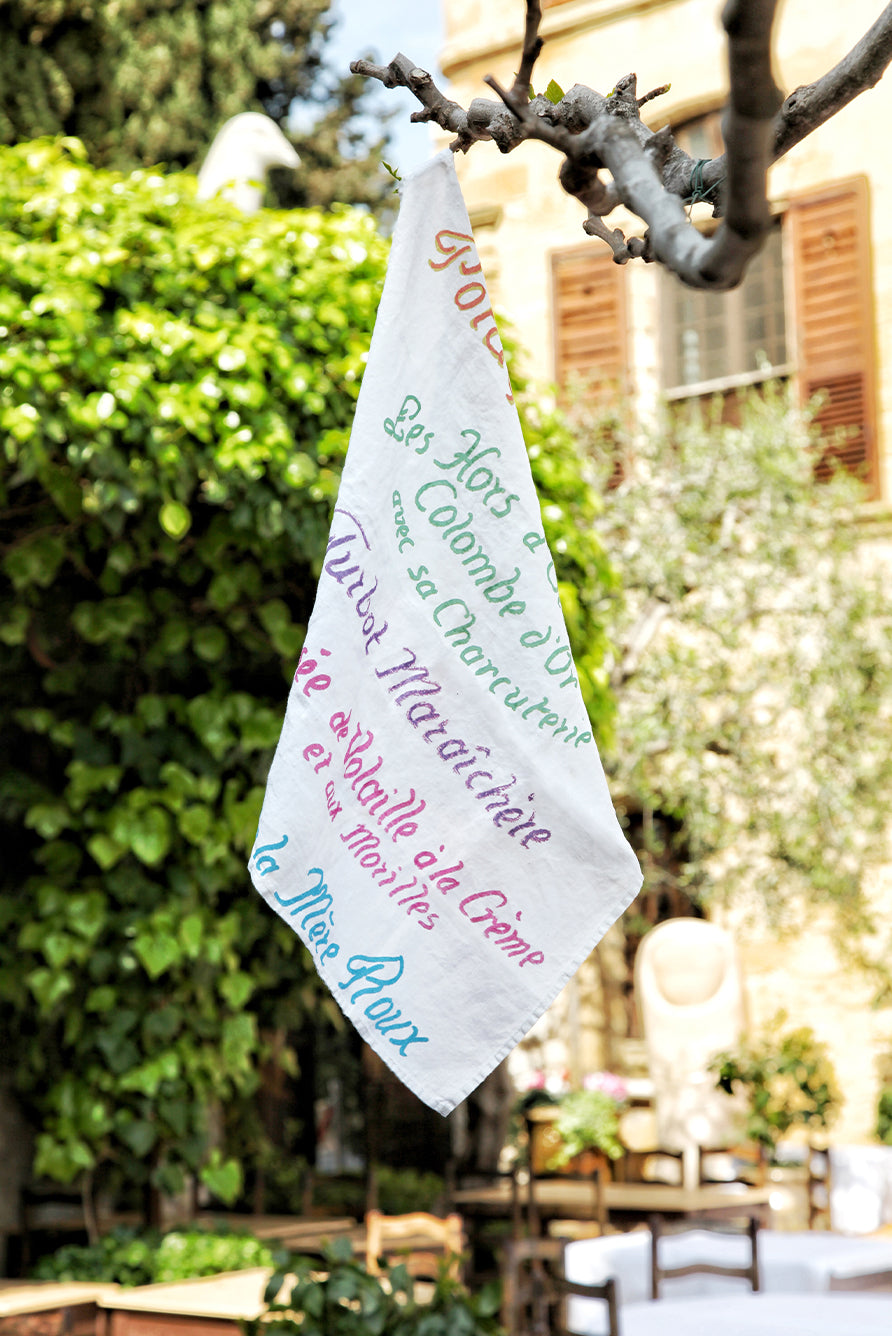 25th Anniversary 'Le Menu' Summerill & Bishop x La Colombe d'Or Linen Tablecloth, 300cm