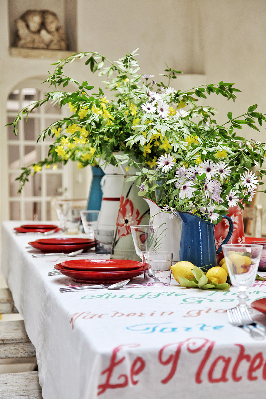 25th Anniversary 'Le Menu' Summerill & Bishop x La Colombe d'Or Linen Tablecloth, 300cm