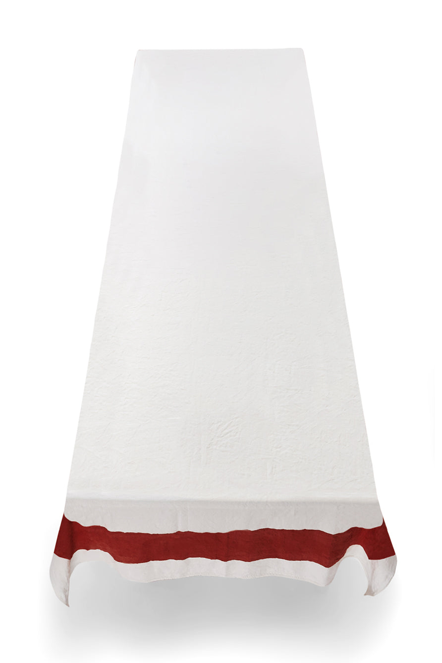 'Cornice' Linen Tablecloth in Claret Red