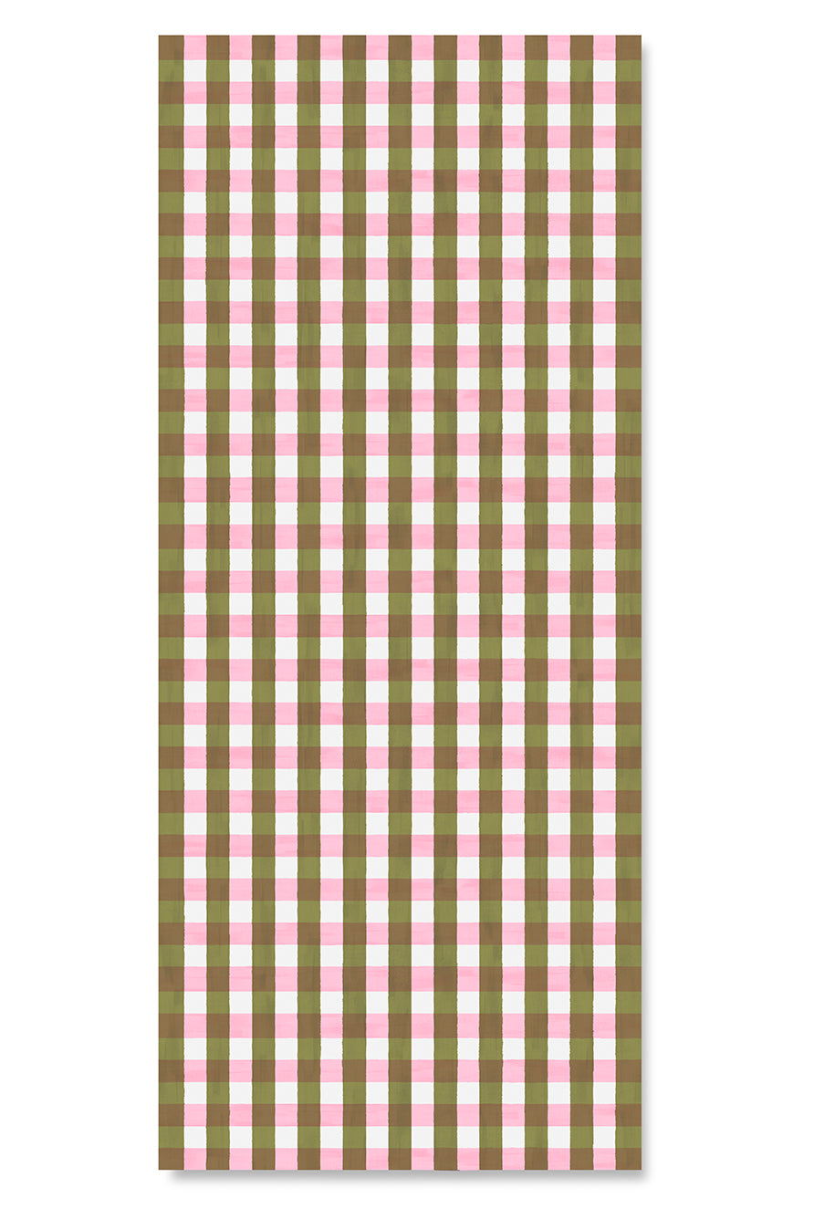 'Gingham' Linen Tablecloth in Rose Pink & Avocado Green
