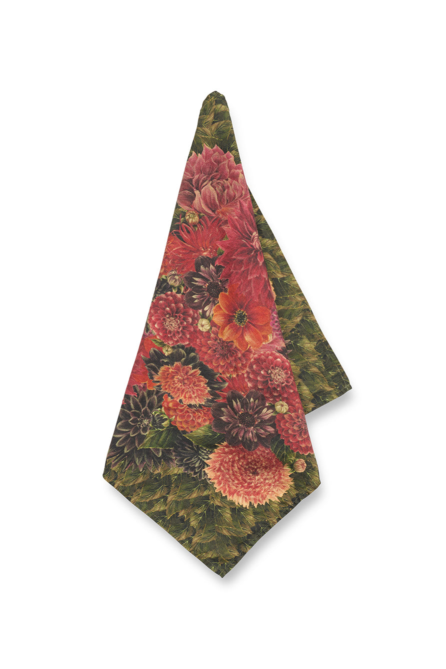 'Dahlia' Linen Napkin in Red & Purple, 50x50cm