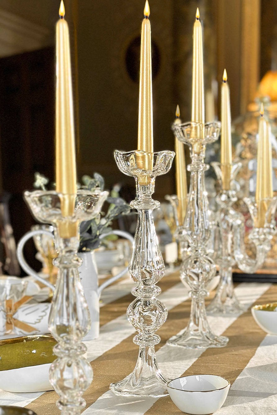 Clear Handblown Glass Flower Candlestick, 41cm