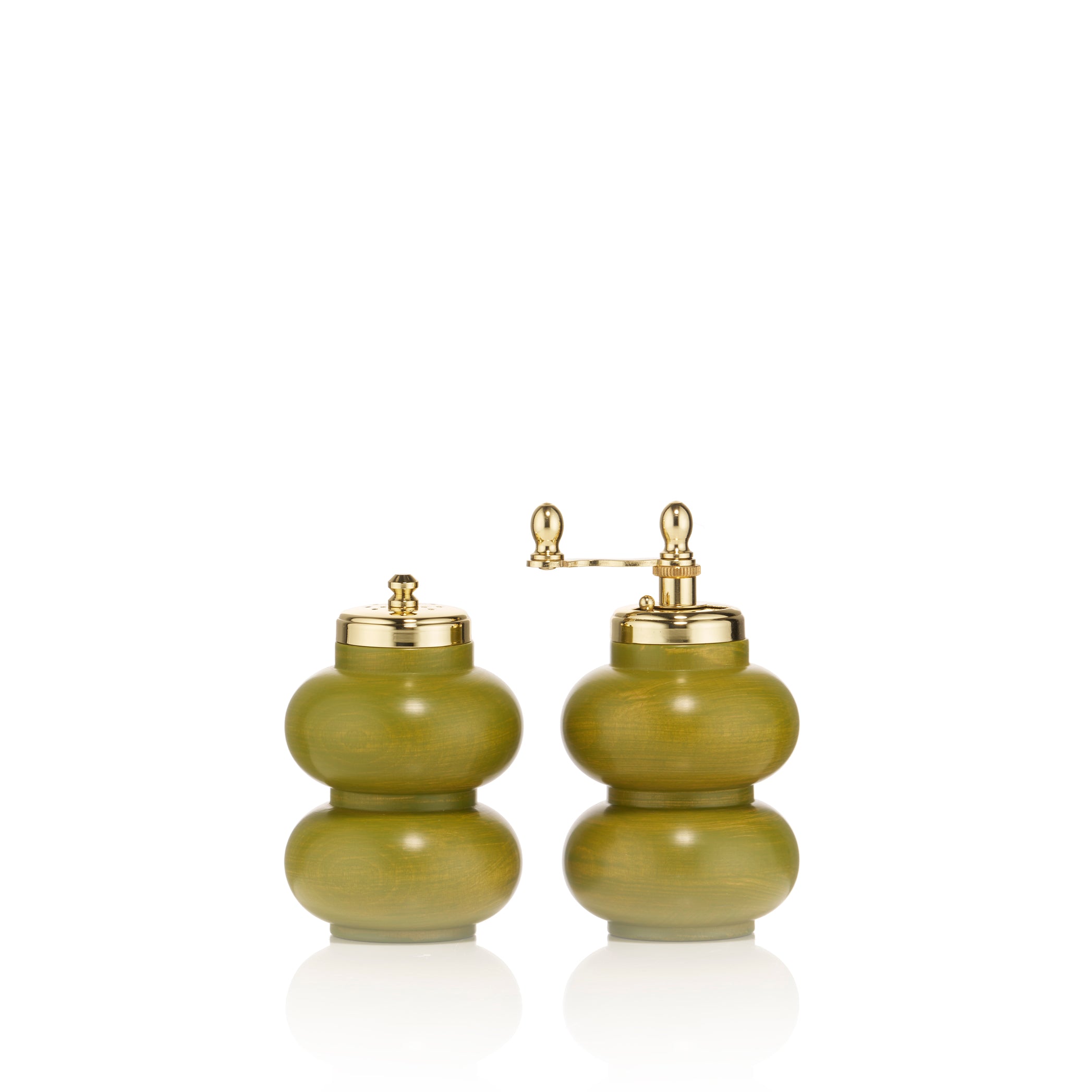 Double-Gourd Cherry Wood Gold-Plated Mills in Olive Green