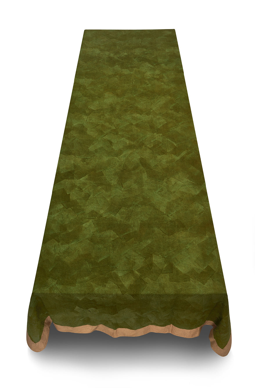 'Gold Edge' Linen Tablecloth in Avocado Green