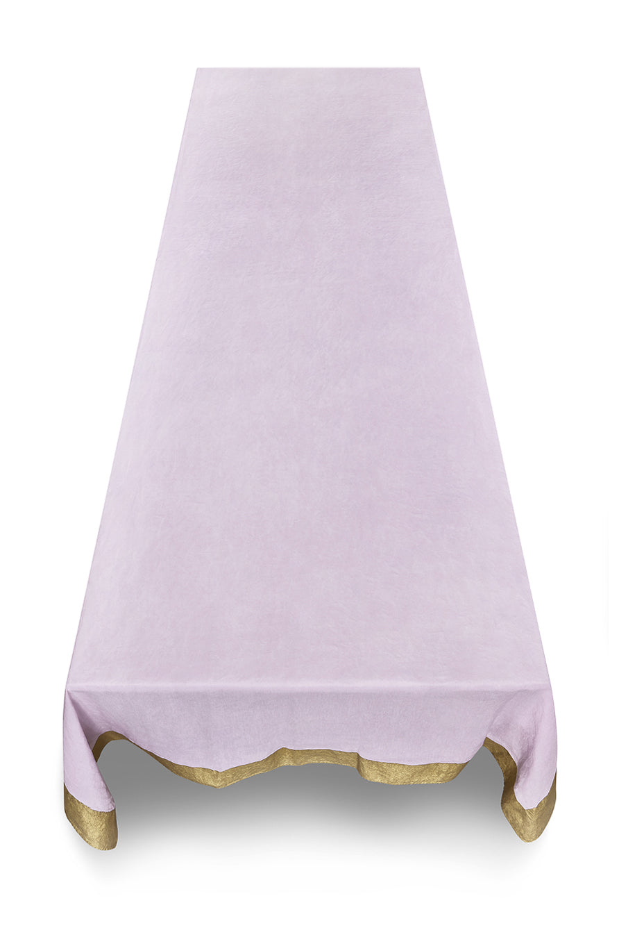 'Gold Edge' Linen Tablecloth in Pale Pink