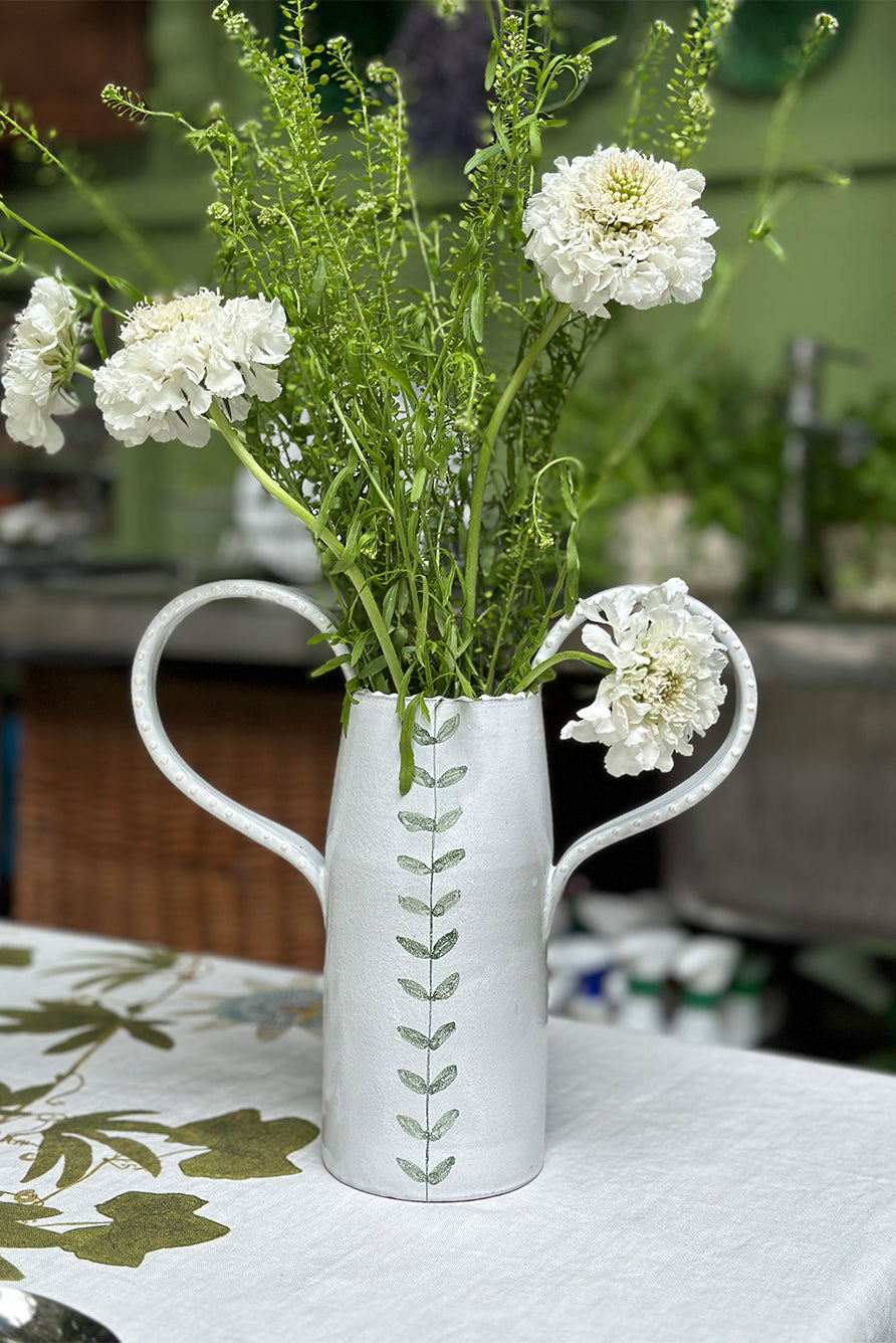 Green Laurel Stripe Handles Candle Holder, 20cm