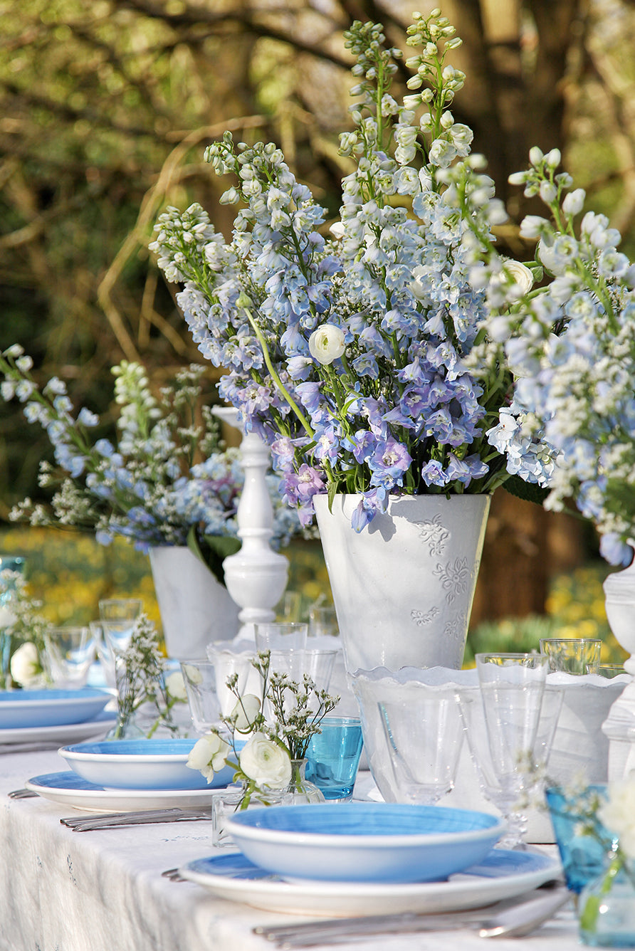 Bernadette's Falling Flower Linen Tablecloth in Light Blue