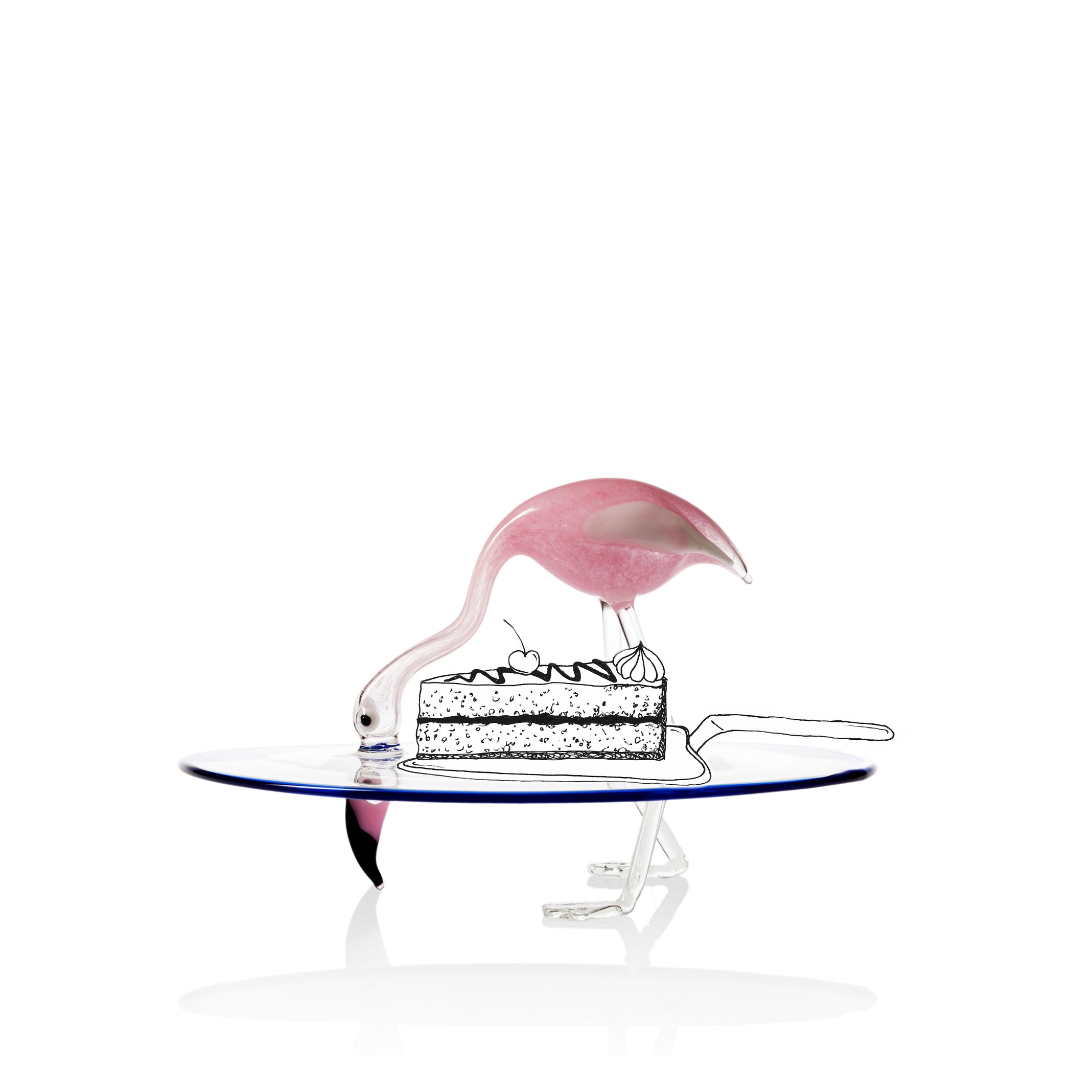 Handblown Glass Flamingo Cake Stand, 30cm