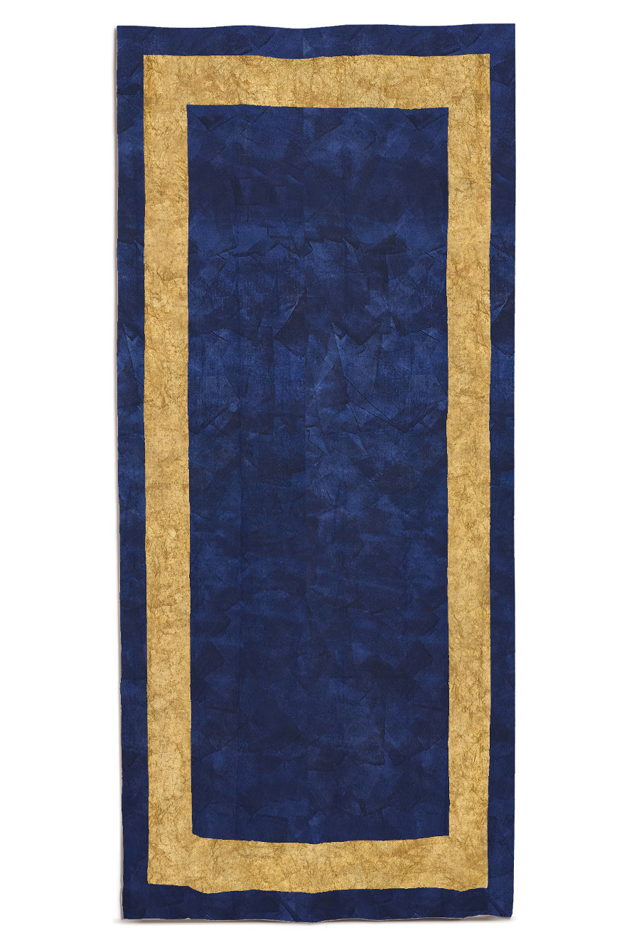 Full Field Cornice Linen Tablecloth in Midnight Blue & Gold