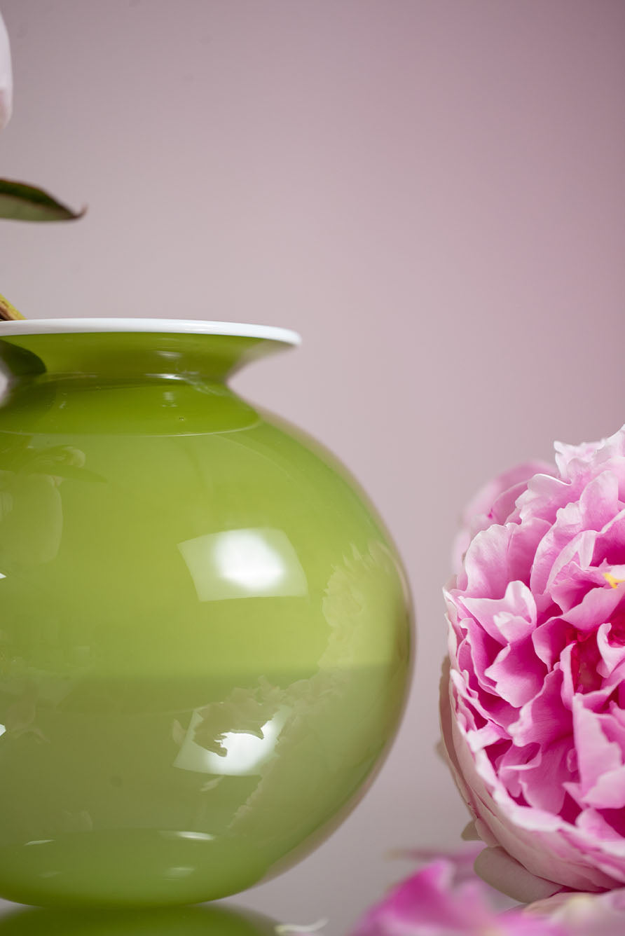 Handblown Glass 'Bumba' Round Vase in Apple Green, 14cm