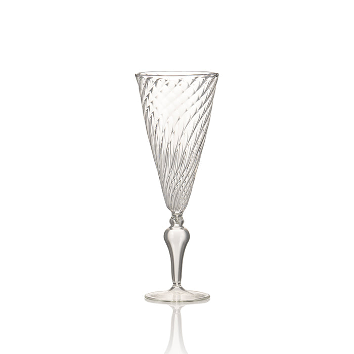 Clear Handblown Glass Swirl Champagne Flute, 24.5cm
