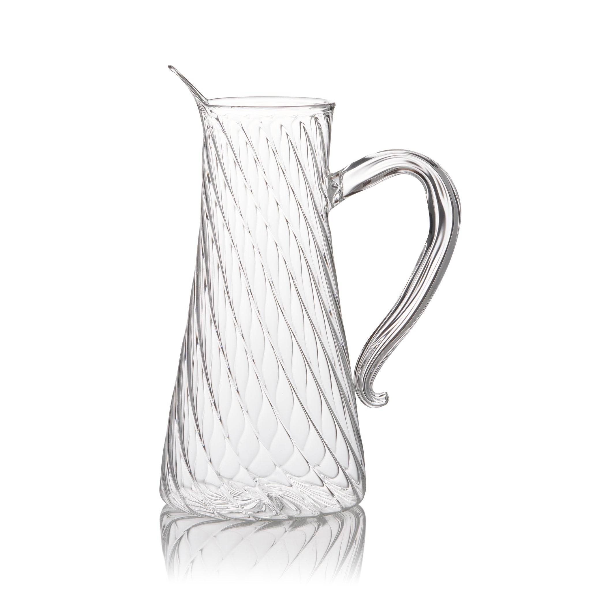 Clear Handblown Glass Swirl Water Jug, 17.5cm