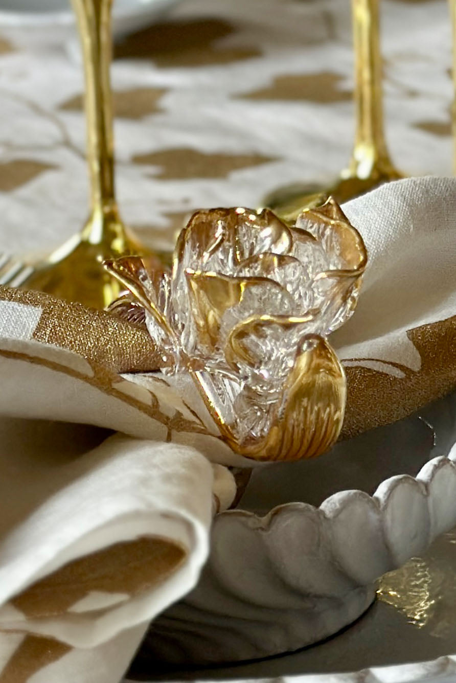 Handblown Glass Rose Napkin Ring in Gold