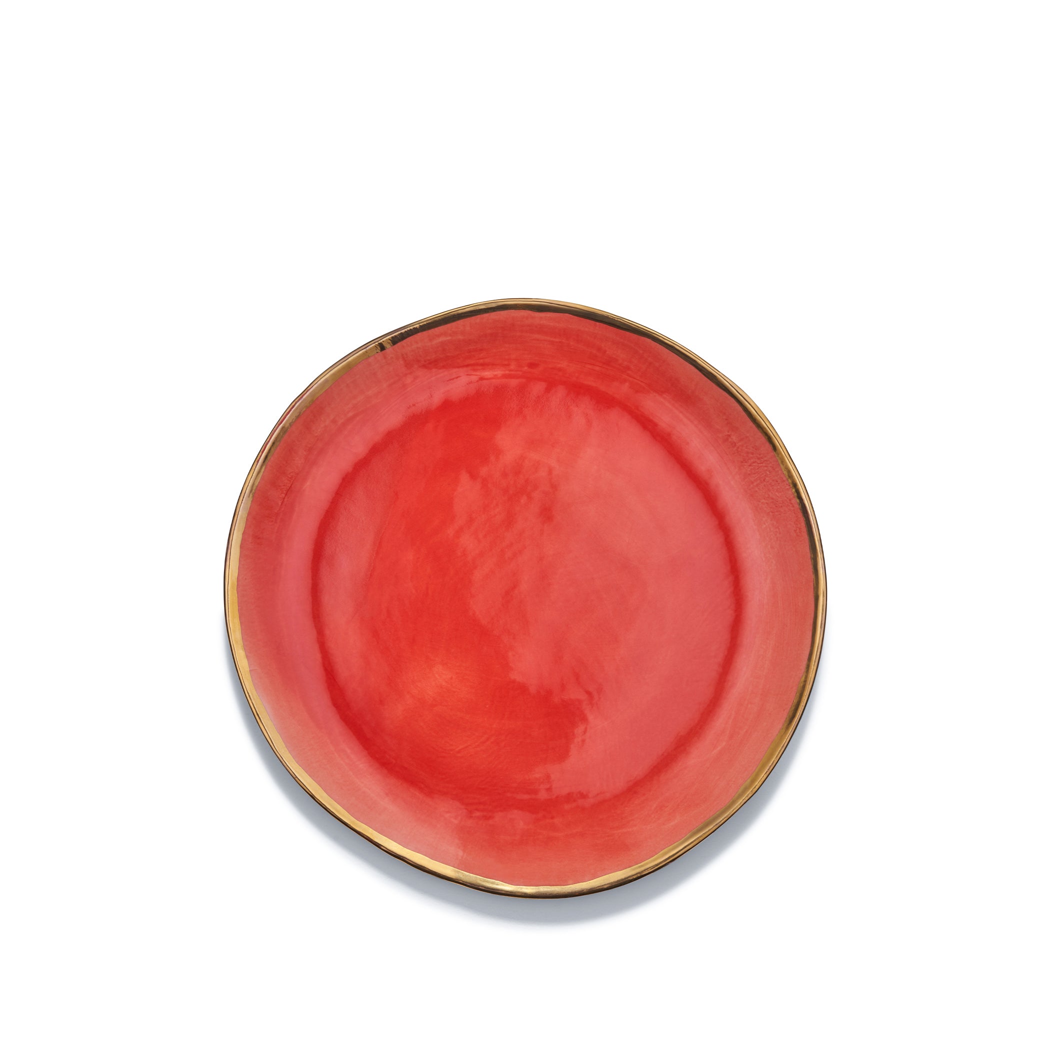 Handmade Red Ceramic Dinner Plate with 24kt Gold Rim, 27cm