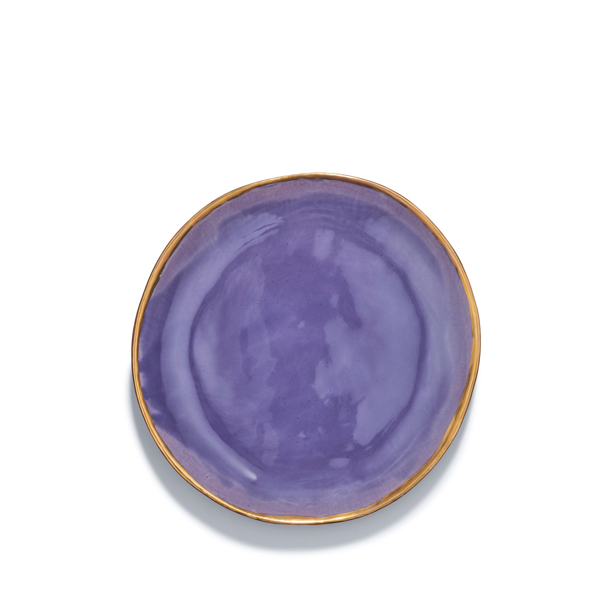 Handmade Purple Ceramic Dinner Plate with 24kt Gold Rim, 27cm