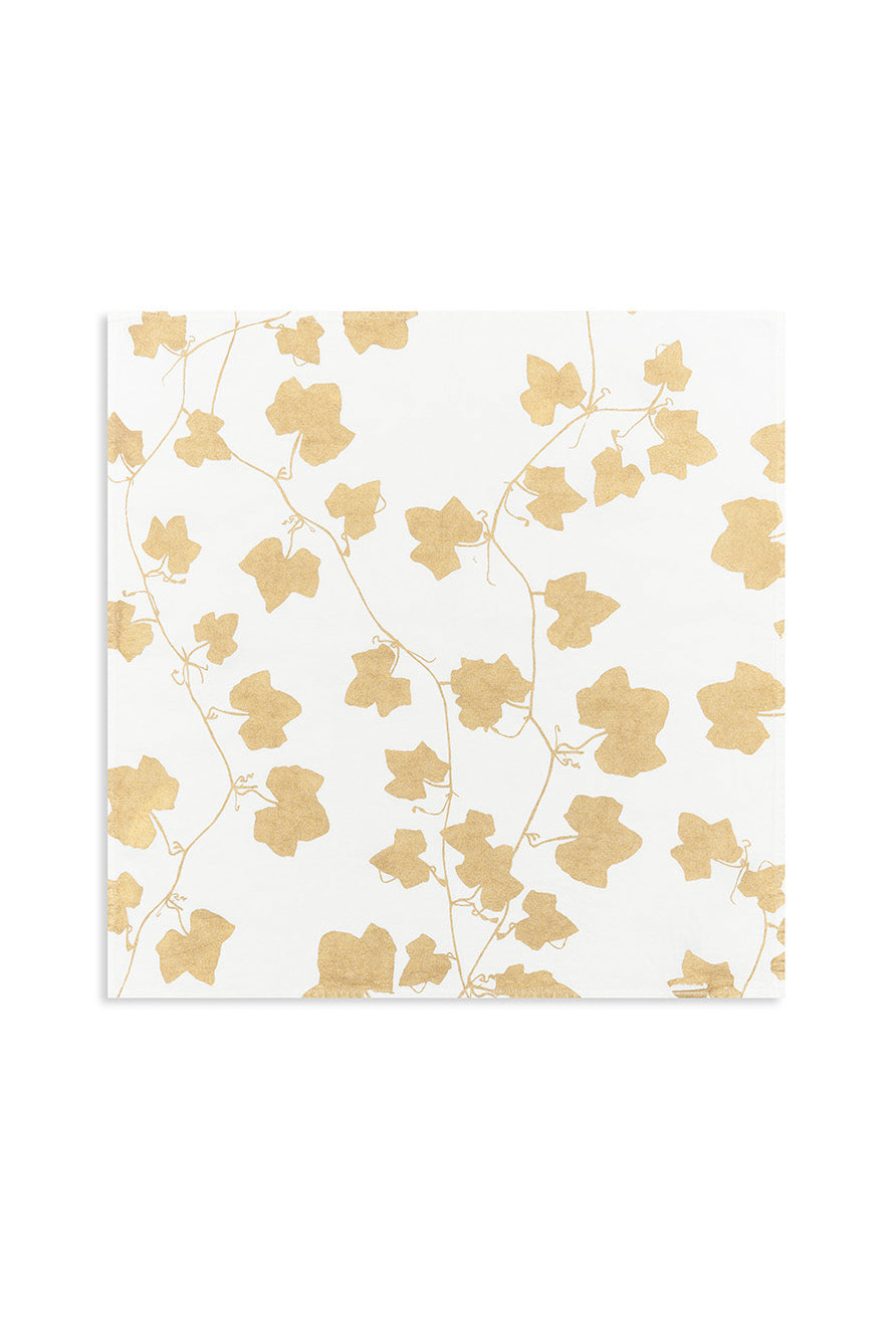'Ivy' Screen Printed Linen Napkin in Gold, 50x50cm