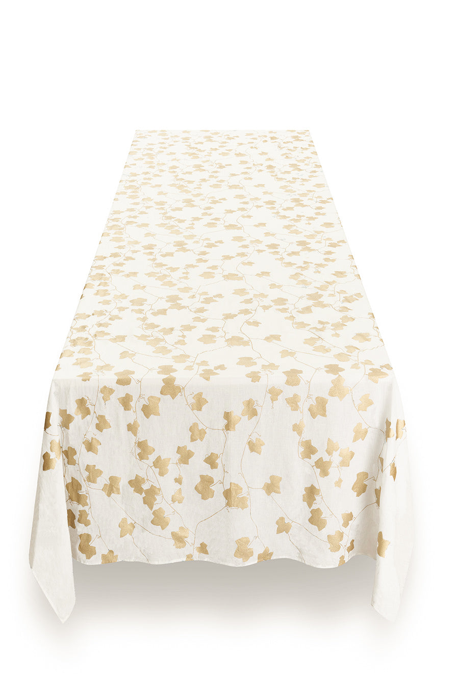 'Ivy' Screen Printed Linen Tablecloth in Gold