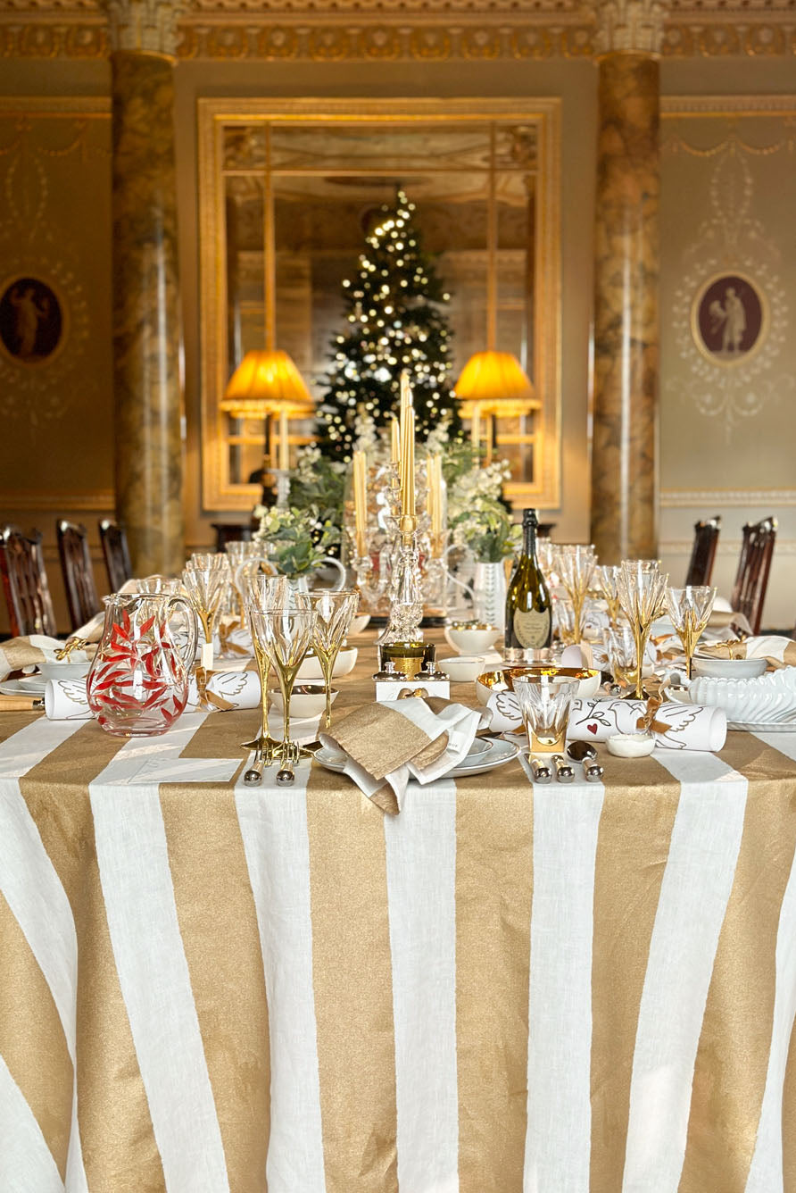 'Stripe' Screen Printed Linen Tablecloth in Gold