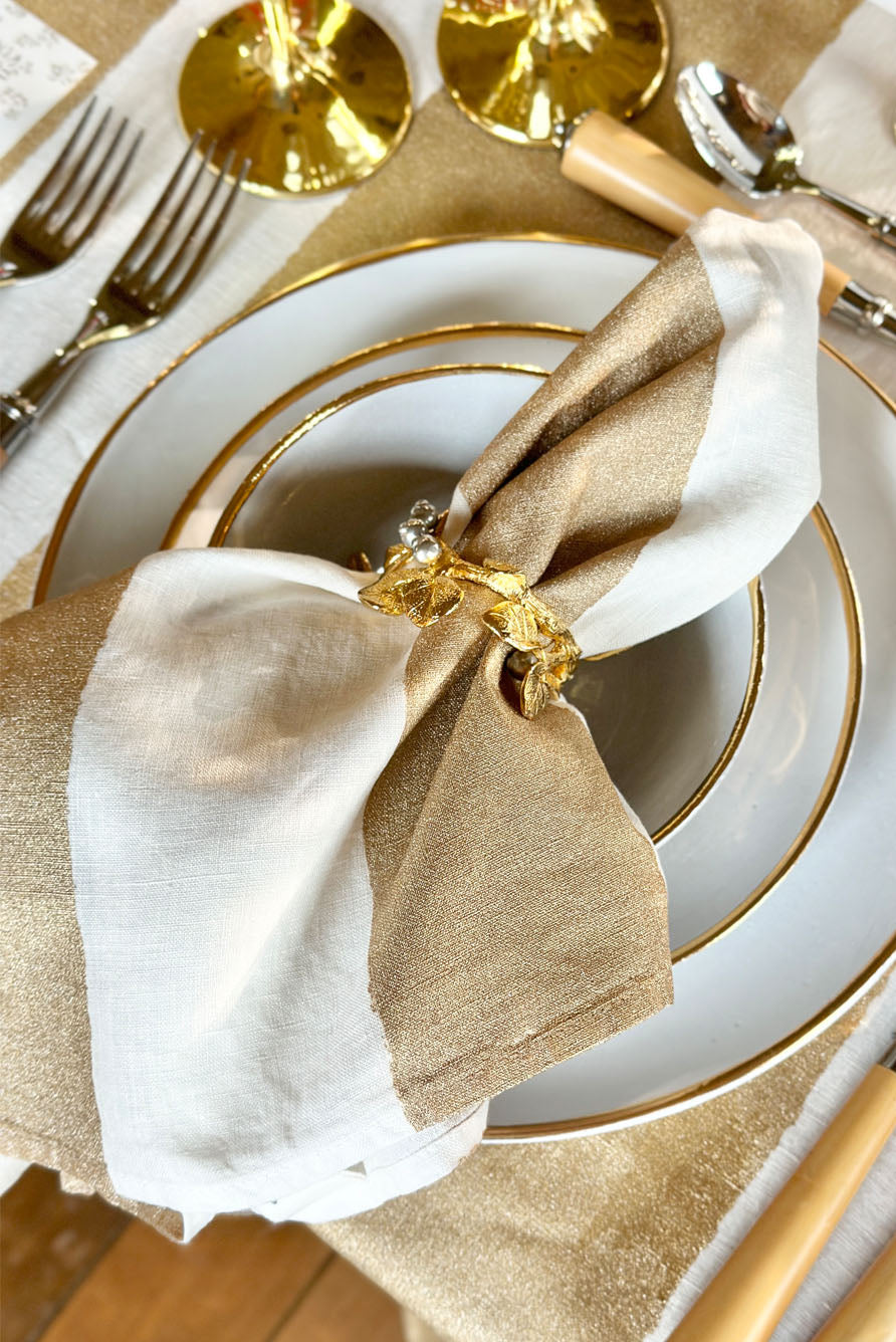 'Stripe' Screen Printed Linen Tablecloth in Gold