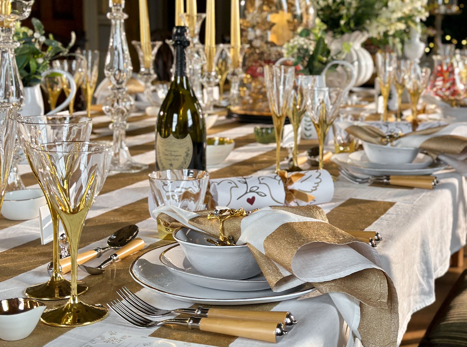 'Stripe' Screen Printed Linen Napkin in Gold, 50x50cm