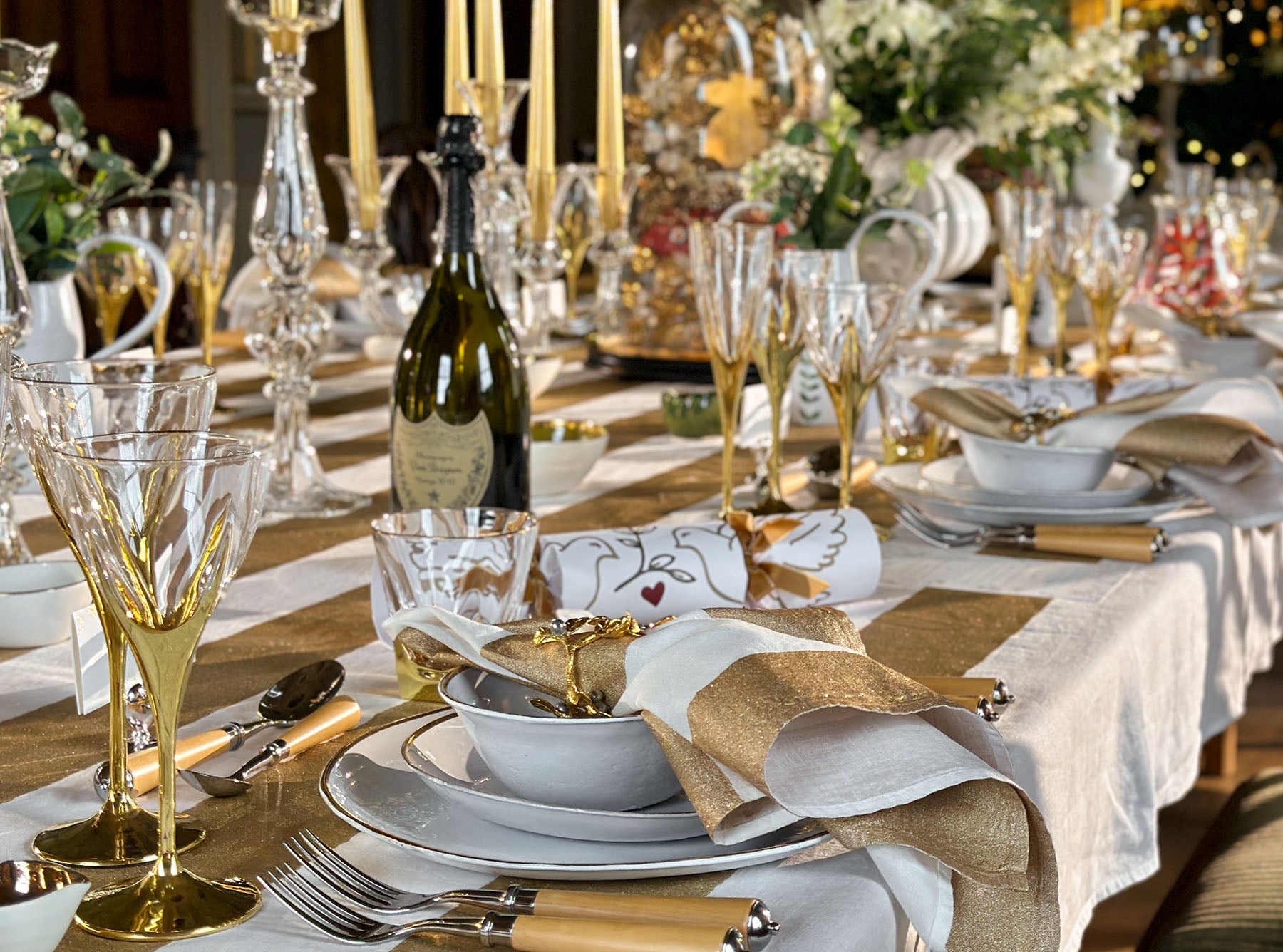 'Stripe' Screen Printed Linen Tablecloth in Gold