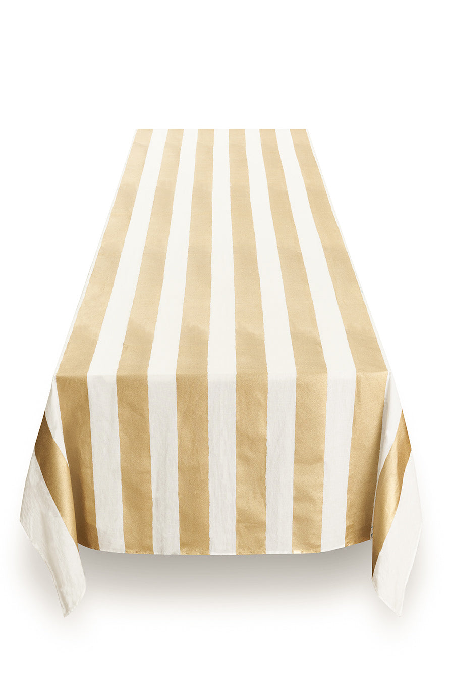 'Stripe' Screen Printed Linen Tablecloth in Gold