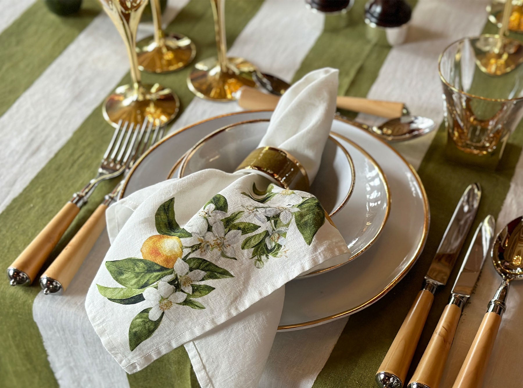 Handmade Ceramic Thick Gold Rim Green Napkin Ring