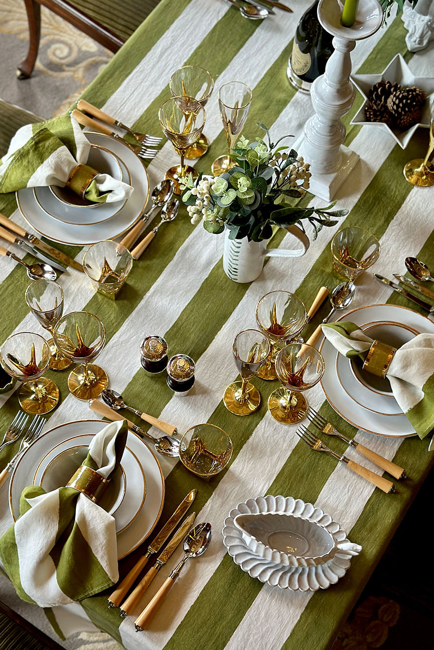 Handmade Ceramic Thick Gold Rim Green Napkin Ring