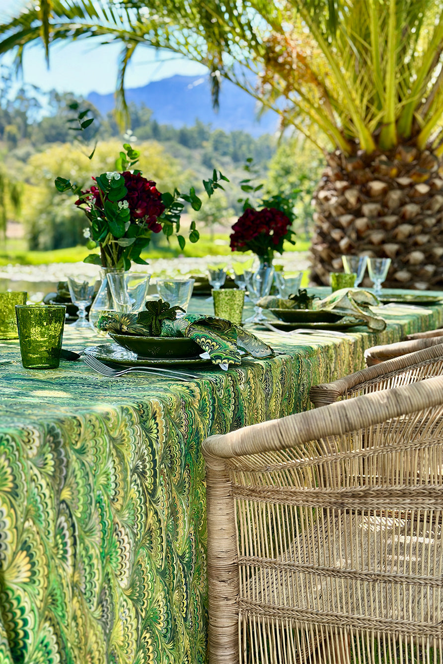 'Marble Fan' Linen Tablecloth in Green