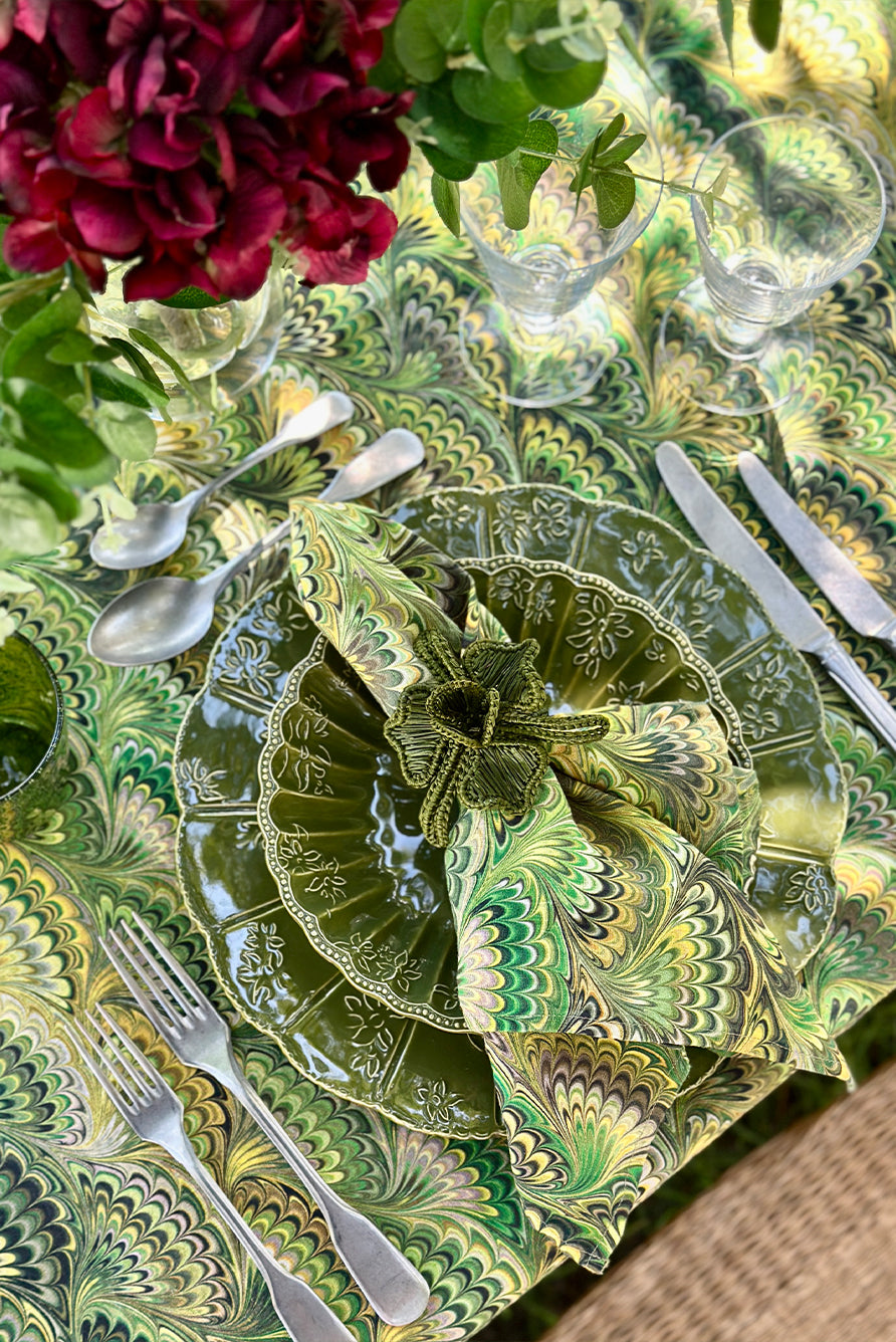 'Marble Fan' Linen Tablecloth in Green