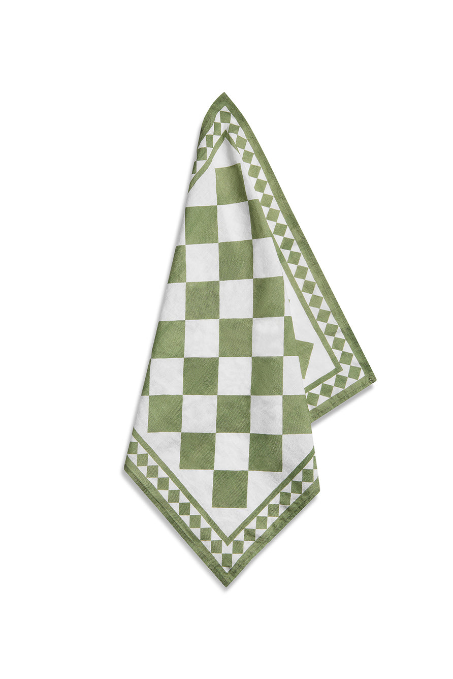 'Green Check' Summerill & Bishop x Claridge's Linen Napkin, 50x50cm